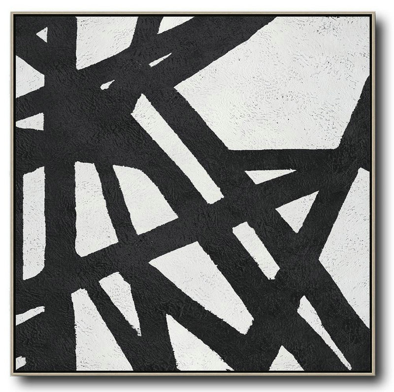 Modern Paintings,Oversized Minimal Black And White Painting - Modern Art